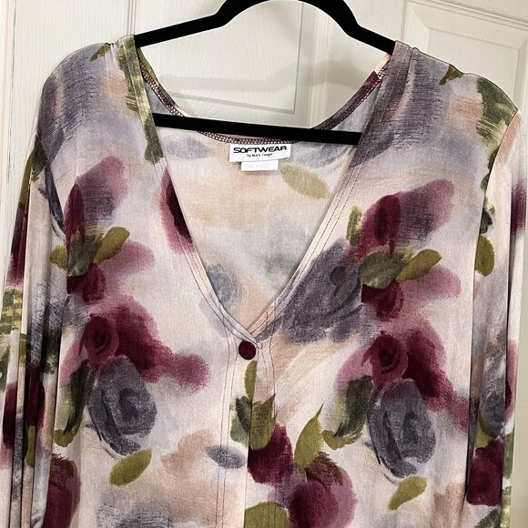 Softwear Mark Singer 2 Piece Cardigan Set Sz XL Multi Color Floral Slinky Work - Picture 4 of 15